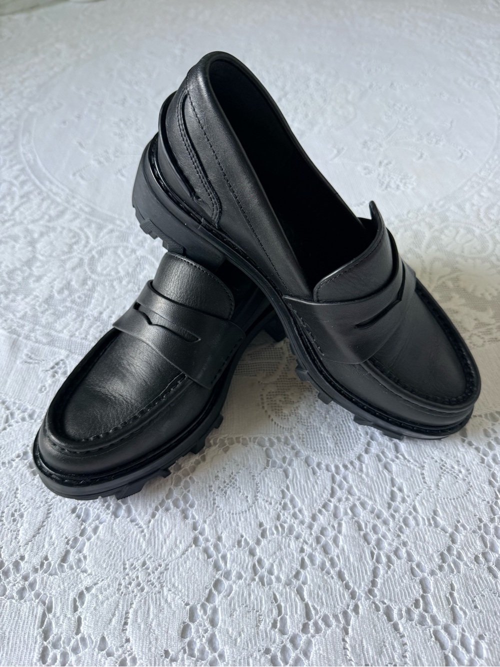 rag & bone Corey Black Leather Lug Sole Penny Loafers Size 36 / US 6